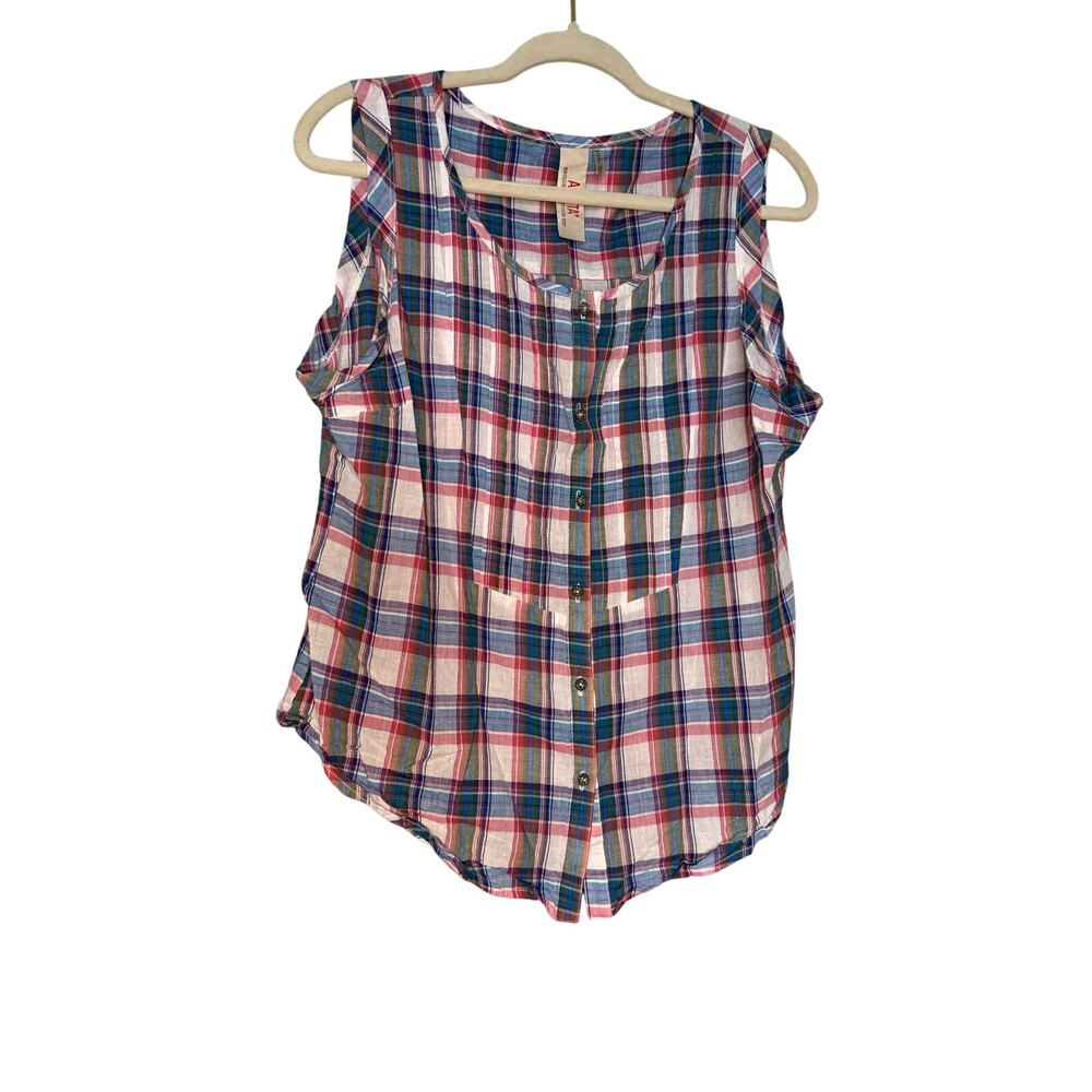 Aratta blue and pink plaid Sleeveless Top checkered country chic‎ western